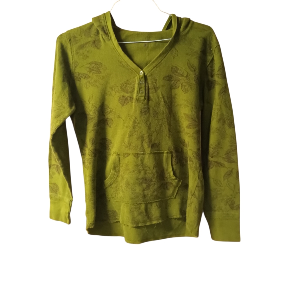 North River Outfitters Leaf Print Hoodie Sz L Green Hooded Top - Picture 5 of 8